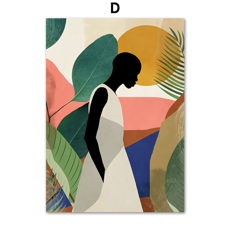 Abstract African Women Flower Leaf Mural Art Canvas Painting - Image 3