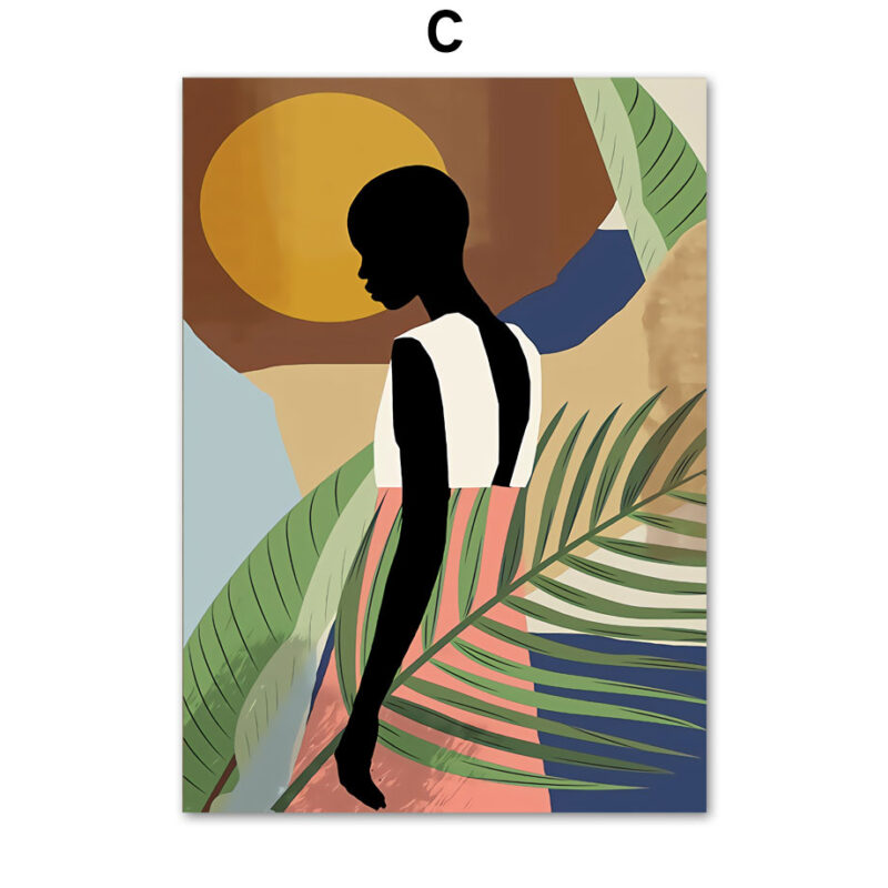 Abstract African Women Flower Leaf Mural Art Canvas Painting - Image 7