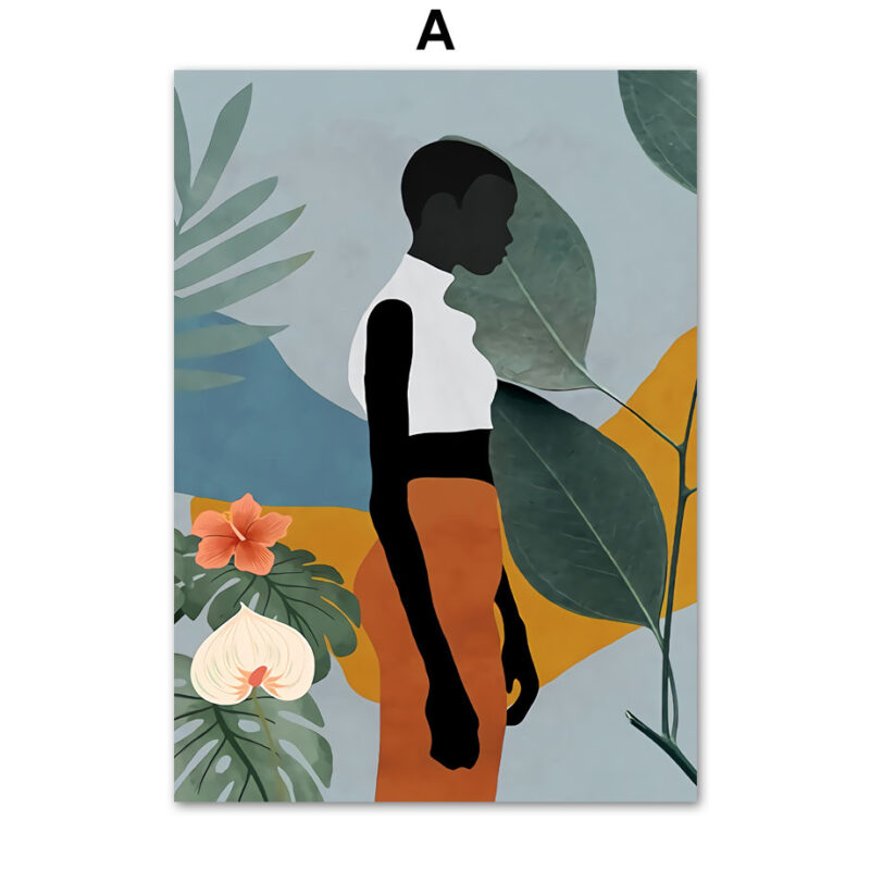Abstract African Women Flower Leaf Mural Art Canvas Painting - Image 8
