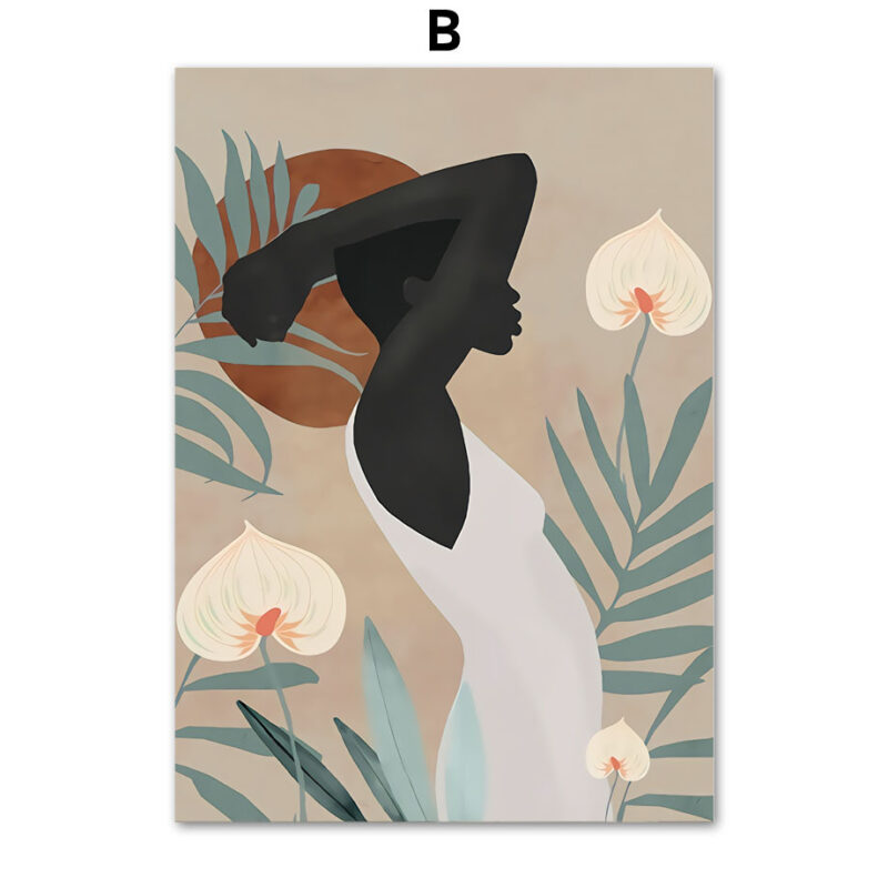 Abstract African Women Flower Leaf Mural Art Canvas Painting - Image 6